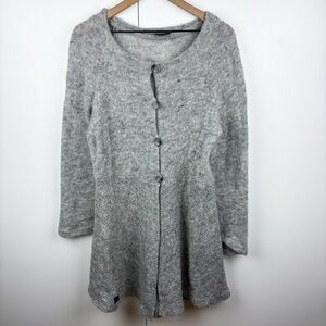 Nostrum 100% Wool Iceland Long Cardigan Sweater Gray Grey Large AS IS